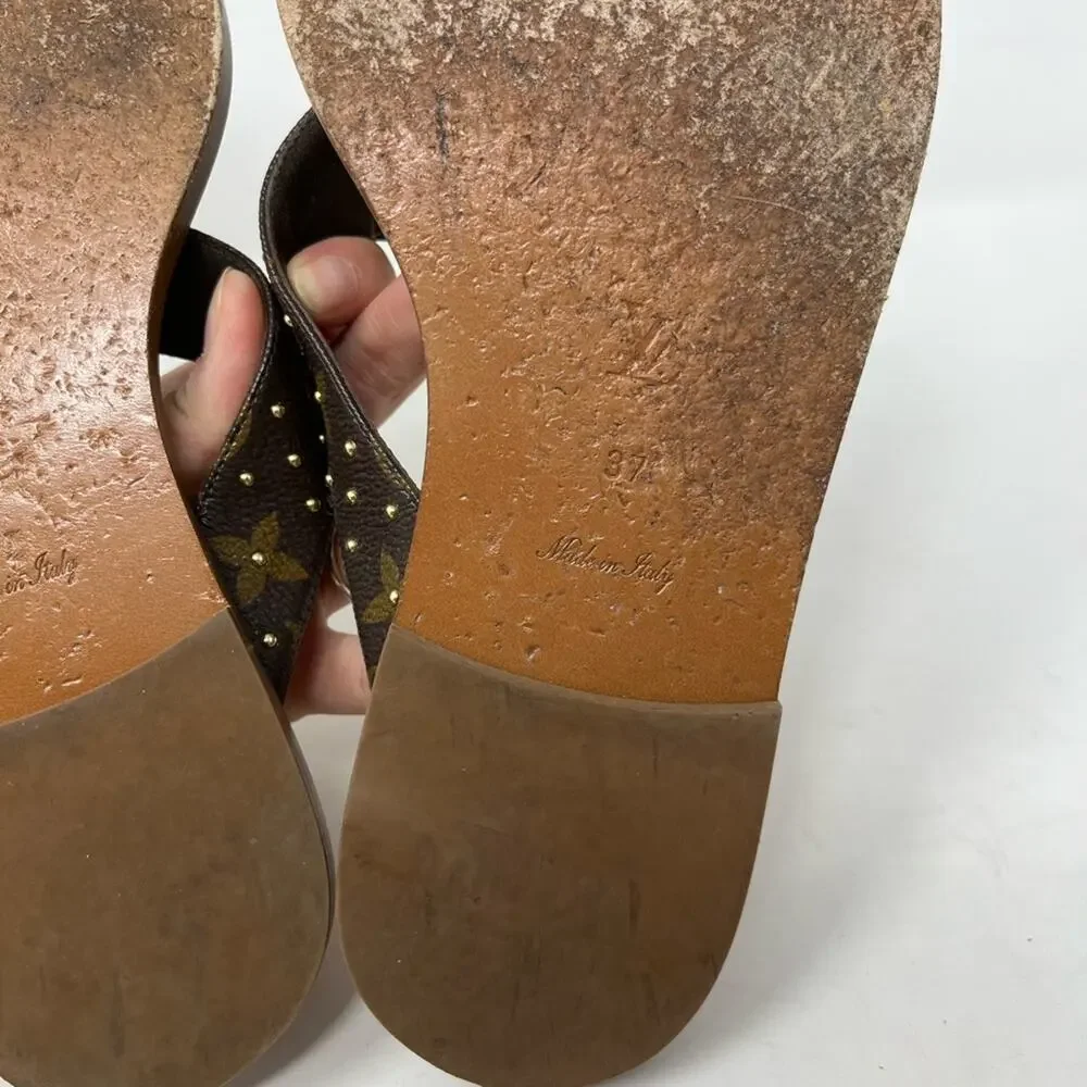 Louis Vuitton Monogram Sunny Thong Sandal Flat Brown Leather size 37 EU